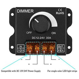 Dimmer Knob Switch LED Dimmer PWM DC 12V-24V 30A Lighting Dimming Controller Single Channel