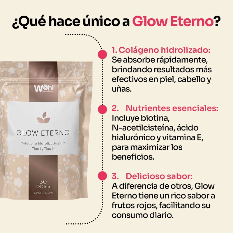 Pack 3 Glow Eterno Colágeno Hidrolizado Premium Laboratorios Wöhl