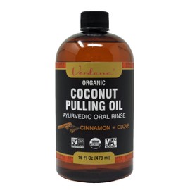 Verdana Verdana Organic Coconut Pulling Oil – Big 16 Fl Oz Size – Cinnamon + Clove - Ayurvedic Oral Rinse – USDA Organic, Kosher Non-GMO - Alcohol & Floride Free for Fresh Breath, Healthy Teeth