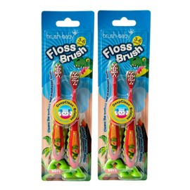 Brush-Baby Dinosaur FlossBrush™ Bristles Toothbrushes 3-6 Years - Pack of 4 Brushes