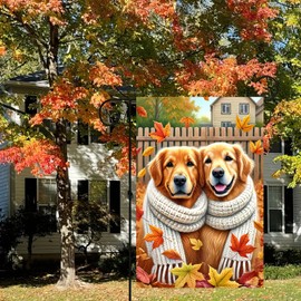 Fall Golden Retrievers Garden Flag 12x18 Inch Double Sided Polyester Yard Outdoor Decoration Thanksgiving Autumn Porch Yard Patio Banner