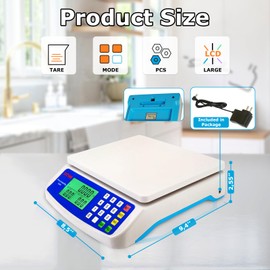 30kg x 1g Electronic Computing Scale, Large Kitchen Scale, LCD Digital Commercial Food Produce Scale 66LB Capacity with AC Adapter for Meat Weighting Stores Restaurant Market