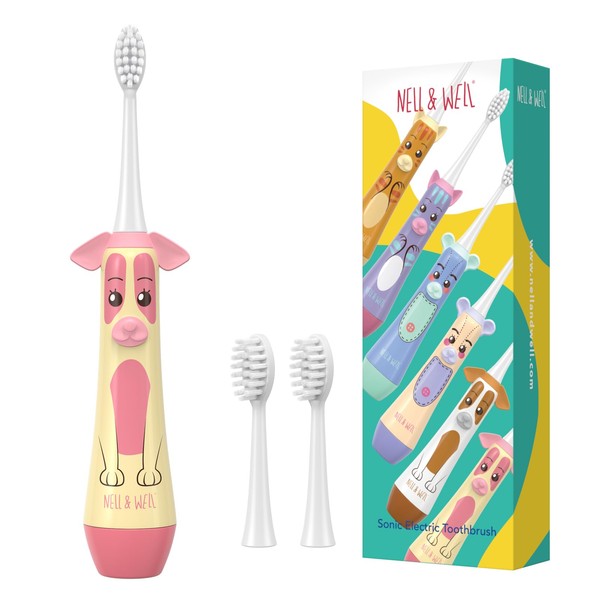 NELL&WELL Kids Electric Toothbrush, Battery Powered Toothbrushes with 2 Soft