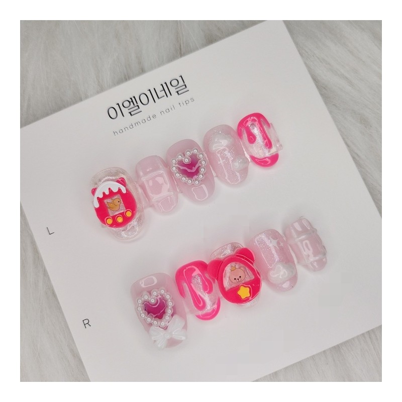 Nostalgic game console glow-in-the-dark handmade nail tips - Almond Egg