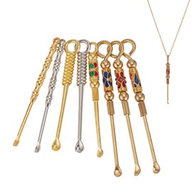 arricraft 16pcs Alloy Mini Ear Spoon Necklace Loop Pendant, 8 Styles Retro Brass Enamel EarPicks Portable Tiny Spoon Ear Cleaner with Key Ring for Keychain DIY Crafts