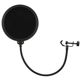 Microphone Pop Filter Mask Shield For Blue Yeti, Moukey 6 inch Dual Layered Wind Pop Screen with Swivel 360° Flexible Gooseneck Clip Stabilizing Arm for Bule Yeti, Studio Mic