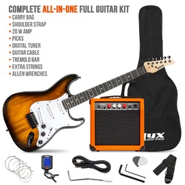 LyxPro Full Size Electric Guitar with 20w Amp, Package Includes All Accessories, Digital Tuner, Strings, Picks, Tremolo Bar, Shoulder Strap, and Case Bag Complete Beginner Starter kit Pack,Sunburst
