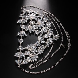 STONEFANS Rhinestone Masquerade Mask Full Face Jewelry for Women Mardi Gras Mask Crystal Face Chain Jewelry, Silver1, 1 Count (Pack of 1)