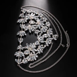 STONEFANS Rhinestone Masquerade Mask Full Face Jewelry for Women Mardi Gras Mask Crystal Face Chain Jewelry, Silver1, 1 Count (Pack of 1)