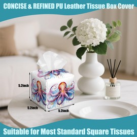 Watercolor Squid Tissue Box Cover,Colorful Splashes Tissue Box Holder Square with Bottom Belt,Waterproof Modern Napkin Holder Organizer for Bedroom Dresser Night Stand Office Desk,5.2" x 5.2" x 5.2"