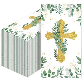 Harloon 200 Packs Cross Paper Napkins Christian Baptism Napkins First Communion Guest Hand Towel Disposable Christening Luncheon Napkin for Baby Shower Wedding Baptism Party Supplies Decorations