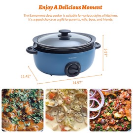 Gshop 6.5 Quart Slow Cooker with 3 Adjustable Temp and Transparent Glass, Large Slow Cooker Cooks Entrees, Sauces, Soups, Roasts, Stews and Dips, Blue