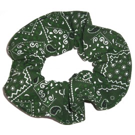 Bandana Print Cotton Fabric Hair Scrunchie Handmade by Scrunchies by Sherry (Hunter Green)
