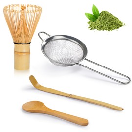 Matcha Ceremony Accessory, ThymeSpace Bamboo Matcha Whisk, Traditional Scoop, Wooden Spoon, Stainless Steel Sifter