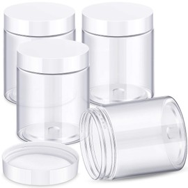 4 tarros redondos de plástico transparente a prueba de fugas con tapa para almacenamiento de viaje, maquillaje, productos de belleza, aceites para la cara, ungüentos, manualidades, hacer limos u otros (10 oz, blanco)