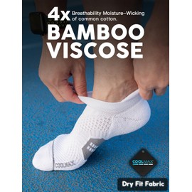 Juclise Bamboo Viscose Compression Running No Show Socks, Coolmax Moisture Wicking Cushioned Anti-Blister Athletic Ankle (US, Alpha, Medium, Regular, Regular, Glacier White