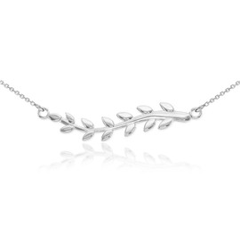 High Polish 925 Sterling Silver Olive Branch Pendant Necklace, 22"