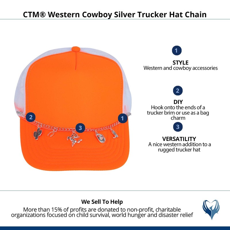 Western Cowboy Silver Trucker Hat Chain, Silver