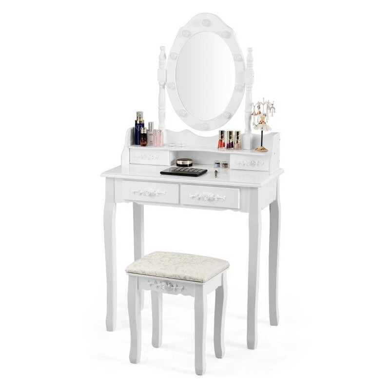 Costway Modern Dressing Table Set Makeup Vanity Desk w/Dimmable Bulbs