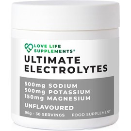 Ultimate Electrolytes Powder Unflavoured, 500mg Sodium, 500mg Potassium, 150mg Magnesium, 96g - 30 Servings, Pink Himalayan Salt for Hydration, Sweetened with Stevia - Love Life Supplements