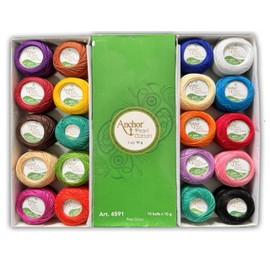 Colourful Anchor Crochet Yarn 20 Balls - Pearl 100% Cotton Embroidery Balls - Each Thread Ball Weighs (10g/0.35oz) 85 Mtr Approx Cotton Yarn Pack of 20 Assorted Coloured