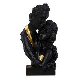 Lovers Sculpture Black with Gold Elements Made of Artificial Stone with Black Base Height 30 cm Width 16 cm
