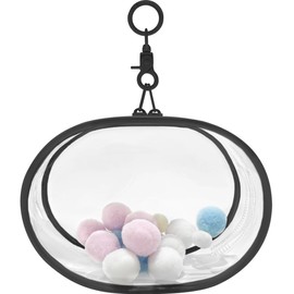 YUYAKESHI Case, Pain Bag, Dustproof, Sewn Pouch, Outing, Showing Bag, Oval, PVC, For Stuffed Animals, Clear, Hanging on Bag, Storage Key Chain Included (Black, 7.1 inches (18 cm) High)
