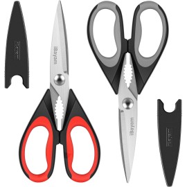 iBayam 2 Pack Heavy Duty Kitchen Scissors Super Sharp Comfort Grip Kitchen Shears