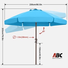 ABCCANOPY Patio Umbrella 7.5ft, Outdoor Table Umbrella with Push Button Tilt and Crank, 8 Ribs Umbrella for Patio Pool Garden Deck (Turquoise)