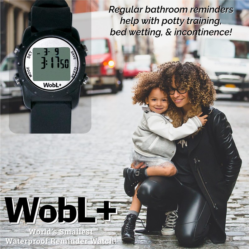 WobL+ Waterproof Vibrating Watch (BLACK), Potty Reminder, Pill Reminder