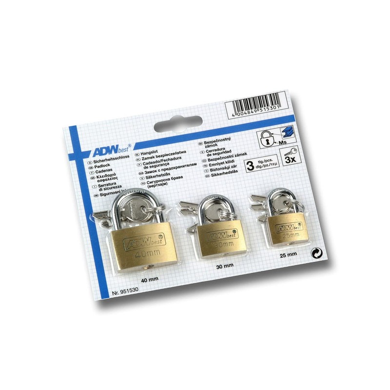 Meister 9515300 Padlock 3-Part 25 mm 30 mm and 40