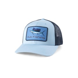 HUK Men's Standard Trucker, Anti-Glare Snapback Fishing Hat, KC Patch-Light Blue