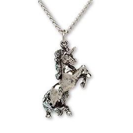 Real Metal Unicorn Necklace Silver Finish with Glitter Enamel on Pewter Pendant Necklace