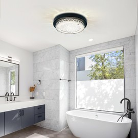 uznhty Flush Mount Ceiling Light Crystal Chandeliers Ceiling Light Fixture 13 in Modern Chandelier LED Black Crystal Ceiling Light Bedroom Lights for Ceiling 4000K Dimmable, Bedroom, Bathroom, Hallway