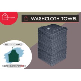 COTTON HOMES WASHCLOTH Soft Cotton Towels 11"x11" Grey - (50 Pack) with 1 Free Apron, 100% Cotton Rich Fingertip Towels, Cleaning Rags Wash Cloths for Bathroom