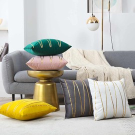 WACOMECO Soft Throw Pillow Covers - Pack of 2 Velvet Decorative Cushion Covers Cases for Sofa Bedroom Livingroom Car, 20" x 20", White and Gold