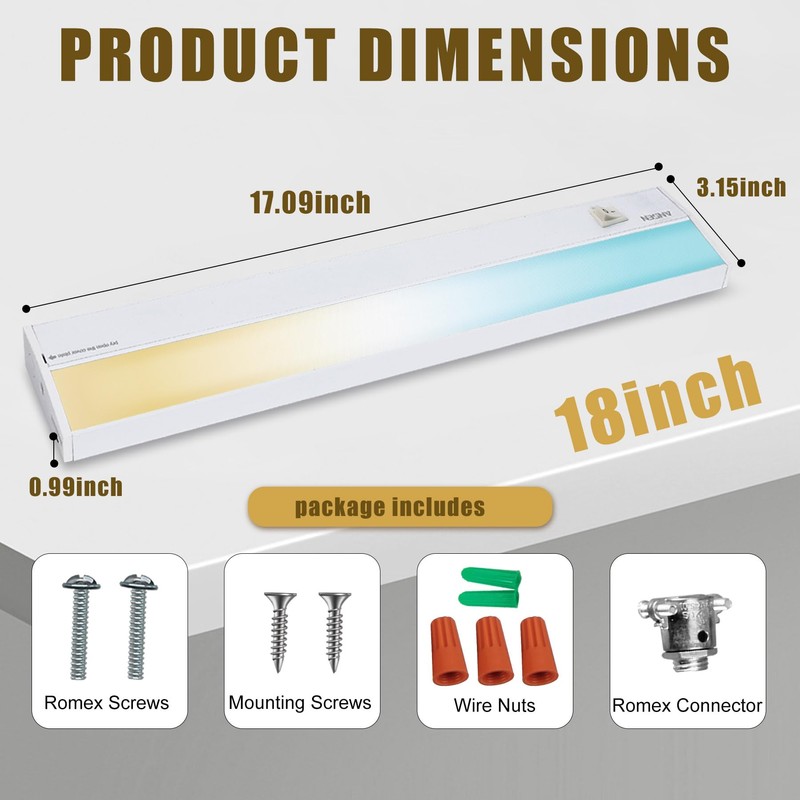 Ansen Hardwired Under Cabinet Lighting, 18inch 15W LED Light for