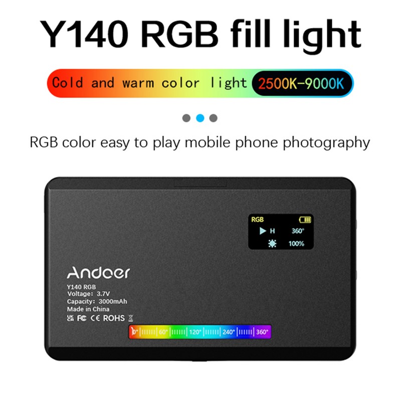 Andoer Y140 RGB LED Video Light Rechargeable Photography Fill Light