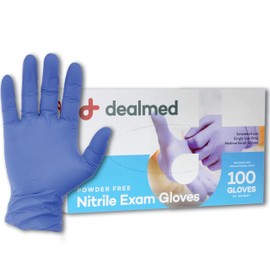Dealmed Nitrile Exam Gloves – 100 Count Medium (Pack of 1) Disposable, Non-Irritating, Latex Free, Multi-Purpose for First Aid Kit, Medical Facilities & More