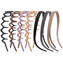 VELSCRUN Zig Zag Claw Comb Headbands for Women Girls, Plastic Curly Head Band Thin Hair Band with Teeth, Comfortable Square Headband for Glasses Wearers, 90s Hairband Diademas Para Mujer Black Brown