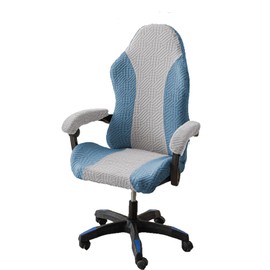 Gaming Chair Covers Chair Office Chair Dividers Zippered Elastic Stretch Jacquard Computer Chair Armrest Swivel Chair Slipcover Ogaming Chair Cover Removable Washable (Lake Blue + Silver Grey 02)