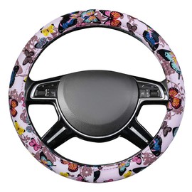 Outlet Pretty Colorful Butterfly Steering Wheel Cover, Universal 14.5-15 Inch Anti-Slip Leather Car Wheel Protector for Women and Girls, Fit Trucks, Suvs,Vans, Sedans (Pink and Colorful)
