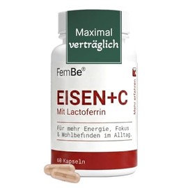 Stomach Friendly Iron Tablets for Women with Lactoferrin & 142 mg Vitamin C - Effective & Bioavailable - Vegetarian, No Additives - Iron Bisglycinate & Natural Vitamin C - 60 Capsules