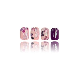 Flower Press on Nails Short Square Fake Nails Fake Nails with Floral Full Cover Designs Nails Press ons Pink Purple Glue on Nails Glossy Stick on Nails for Women 24 Pcs