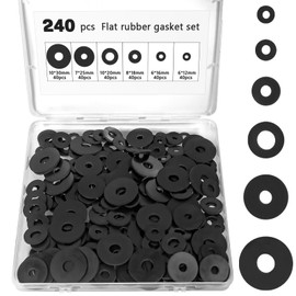 Zefphxs 240 Pcs Rubber Washers Assortment Kit, 12/16/18/20/25/30 mm Black Rubber Gasket, Vibration Absorbing Sealing Washer for Bolts Faucets Screws Garden Hose Shower Head (6 Sizes)