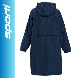 Sporti Youth Swim Parka with Plush Fleece Lining, Multi Pocket Zipper - Quick Drying & Water Resistant Changing Robe - Comfort - Navy Shell/Charcoal Lining - Medium