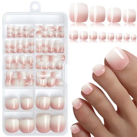 LuckForever 168pc Ombre Press on Toenails Women Fake Toenail with Glue Tabs,Toe Nails Press ons Nail Short Square Glue Toenails Ombre Fake Toes Acrylic Toenail Tips Artificial Toe Nail Pedicure