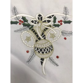 Elegantlinen Christmas Embroidered 70" Round Satin Fabric Embroidery Tablecloth 8 Napkins