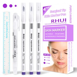 Surgical Skin Marker Pen 4-Pack Professional Sterile Tip Tattoo Stencil Markers Pen Scribes Purple, Individually Wrapped (Tip Size: 0.5mm/1mm/3.5mm)