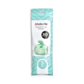 Brabantia PerfectFit Bags S Sacchetti per Spazzatura Compostabili, 6L, Verde, Rotolo da 10 Sacchetti